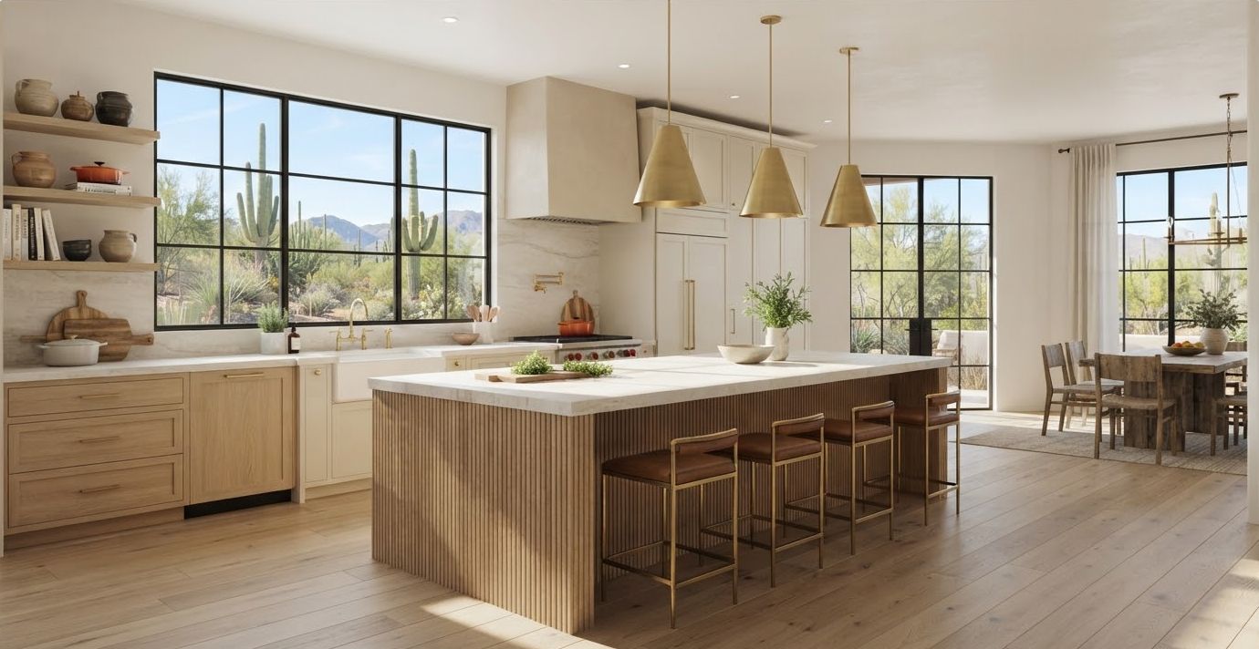 Illustration: a warm kitchen with an island