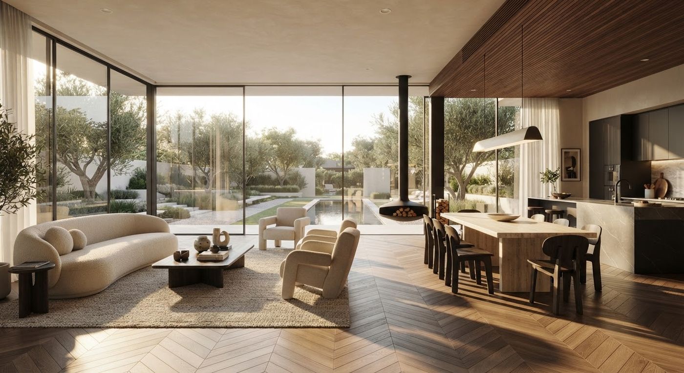 An open living room in 3D